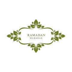 An ornate green Ramadan Mubarak illustration featuring floral motifs and elegant calligraphy