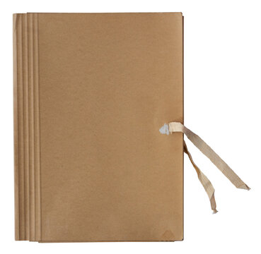 top view of closed old document folder with white textile ribbon on white