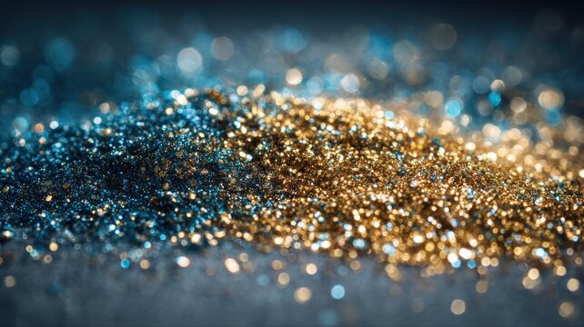 Abstract Glitter Texture Background with Gold and Blue Sparkling Dust for Festive Celebrations