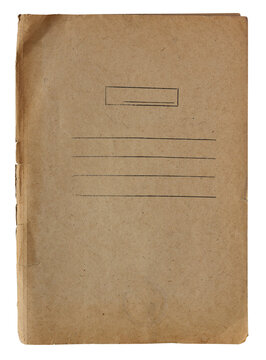 Vintage brown paper folder with blank label and lines, isolated on white