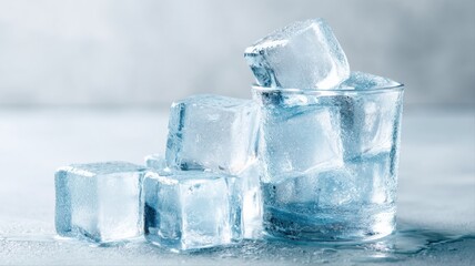 Crystal Clear: Refreshing Ice Cubes in Glass, Perfect for Beverages and Cooling Concepts