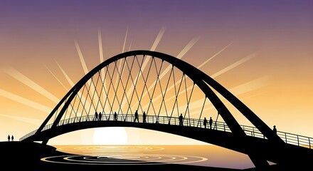 Obraz premium Silhouette of people walking on bridge.