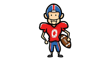 Cartoon American Football Player Standing Alone Holding Ball