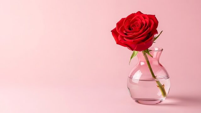 Single red rose in clear vase