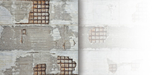 DAMAGED CONCRETE STRUCTURE - CORRODED AND OXIDIZED REINFORCING BARS - CONCRETE FRAGMENTS...