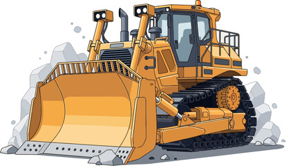 Fototapeta premium Offroad Bulldozer for Heavy Construction and Terrain Clearing, Powerful Industrial Machine, Detailed Vector Illustration