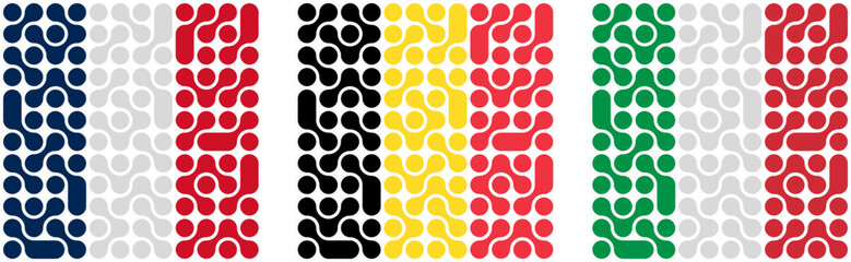 france, belgium and italy flags blob pattern. vector illustration