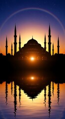 Fototapeta premium Sunset silhouette of a mosque.