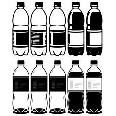 Collection of Plastic Beverage Bottles Line Art