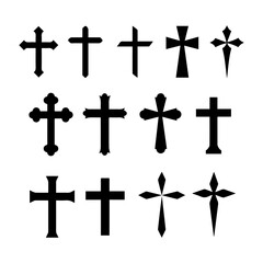 Christian Cross Religious Symbol Icon Set Vector Illustration