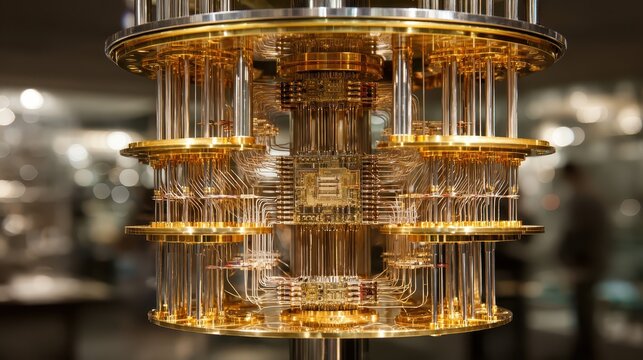 Close up view of the inner workings of a quantum computer. Use this image for your tech, science, or future concepts.