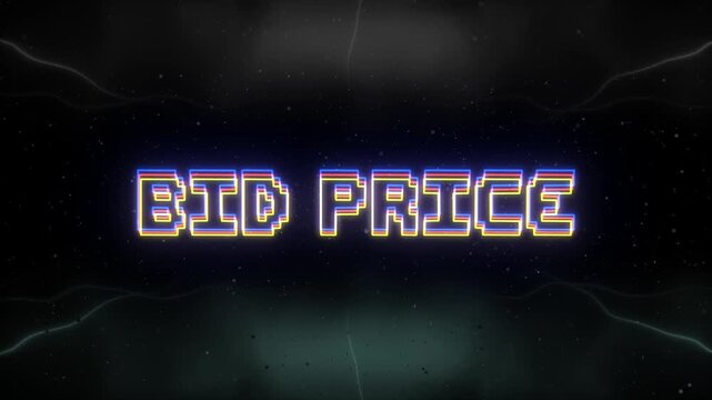 Bid price Neon text with retro background