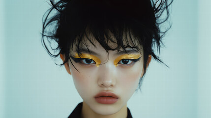 Minimal Beauty Portrait with Bold Yellow Eye Makeup