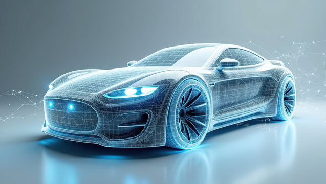 Futuristic Sports Car Wireframe Digital Twin 3D Model