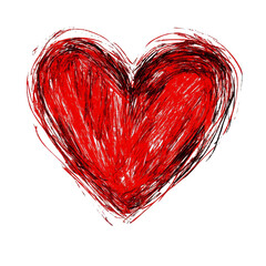 Handdrawn red heart sketch on a transparent background evoking emotions of love and connection, red hand drawn scetch heart isolated on transparent background