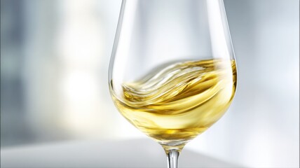 Obraz premium Elegant Swirl: Close-Up of White Wine in a Glass, Showcasing Clarity and Sophistication