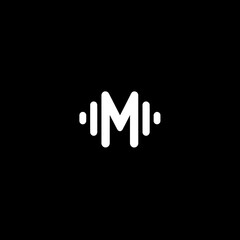 Obraz premium Modern M letter logo concept with abstract sound waves, digital audio equalizer symbol on a black background, creative graphic design.