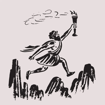 Illustration of Prometheus Carrying Fire to Humanity Symbolizing the Gift of Civilization