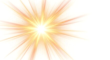Vibrant golden light explosion with dynamic rays on white background