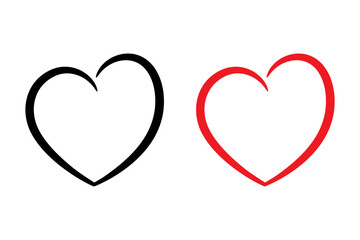 Hand Drawn Heart Icon for Love and Romance Design. Black and red icons.