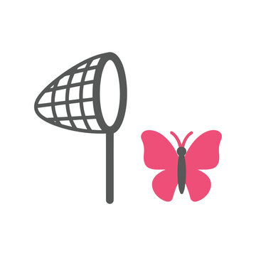 Butterfly and Net Vector Clipart Icon Isolated on White Background for Spring Designs