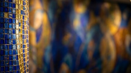 Abstract Blue and Gold Glass Mosaic Wall