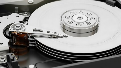 Close-up view of a hard disk drive