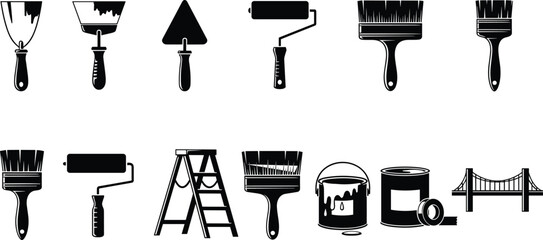 Obraz premium Collection of Painting and Construction Tools Icons paint scraper putty knife