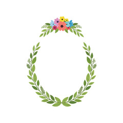 Naklejka premium Floral laurel wreath vector clipart with green leaves and colorful flowers for invitations