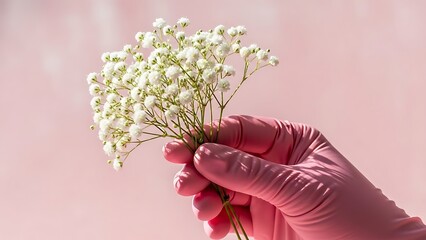 Delicate white baby's breath in hand
