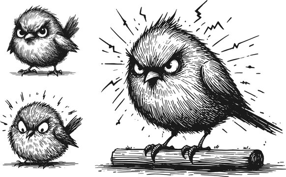 Angry bird line art drawing vector hand illustration