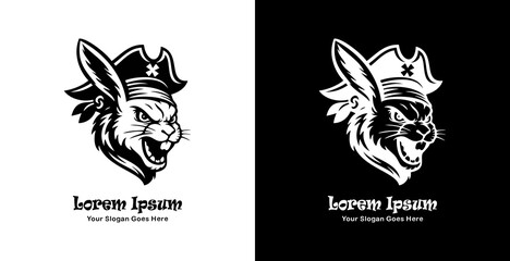 Fototapeta premium Logo design in the form of a rabbit head wearing a pirate hat