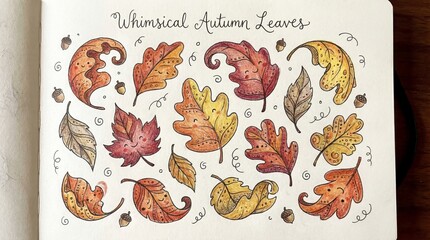 set of hand drawn autumn leaves