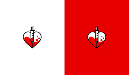 Heart and syringe icon for blood donation awareness.