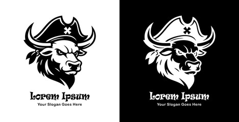 Fototapeta premium he logo design is in the form of a bull's head wearing a pirate hat