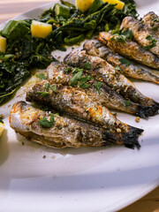 Delicious grilled greek sardines, Crete Island