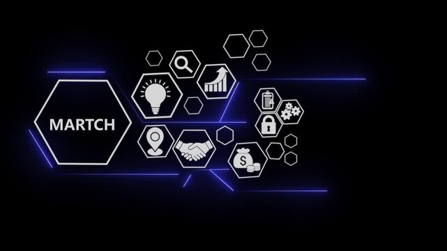 Martch technology concept with digital business icons animation. Natural language processing interface with AI data visualization, AI language processing innovation digital interface..