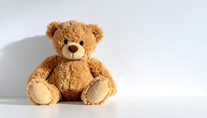 Obraz premium Cute Teddy Bear Sitting Against a White Background