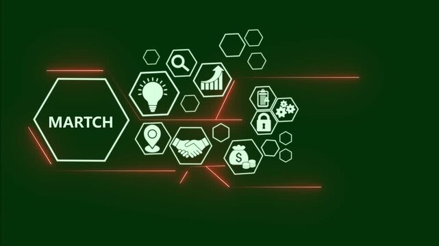 Martch technology concept with digital business icons animation. Natural language processing interface with AI data visualization, AI language processing innovation digital interface..