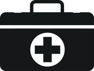 Obraz premium First Aid Kit Icon with White Cross on Black Circle Keywords: first aid kit, medical kit, emergency, health, healthcare