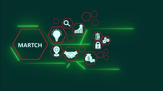 Martch technology concept with digital business icons animation. Natural language processing interface with AI data visualization, AI language processing innovation digital interface..