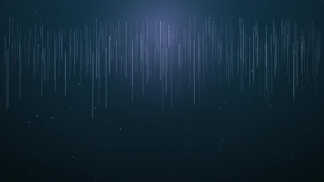 Dynamic digital lines cascade against a dark blue background
