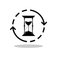 Classic hourglass symbol icon with shadow
