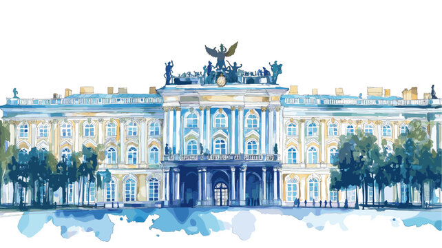 Hermitage Museum. Hermitage Museum watercolor vector illustration