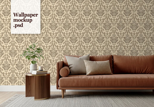 Living room wallpaper design mockup