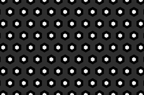 A background black and white pattern of squares and triangles