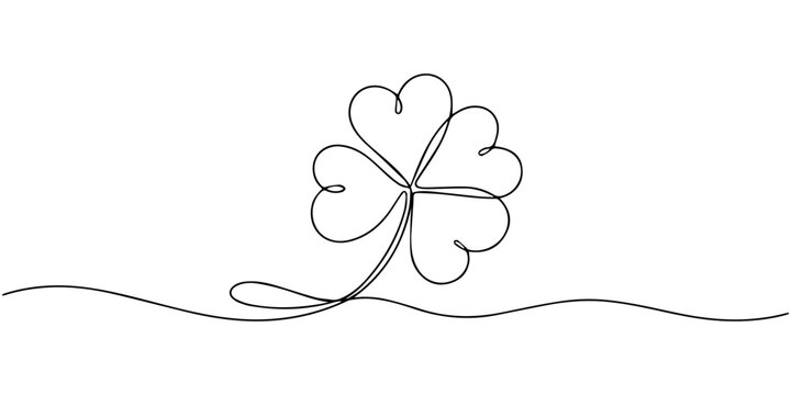 Four leaf clover in one line art style. Clover drawing with editable black stroke on white background. Vector illustration, Continuous line four leaf clover elegant minimalist floral outline vector