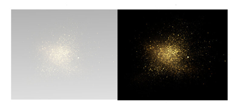 Gold glitter dust and confetti create a shimmering cloud of luxurious light against a black and clear background, perfect for holidays, glamour, or magical decorations png 