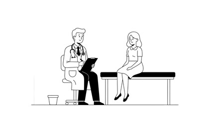 Fototapeta premium Doctor consulting female patient in medical clinic line art illustration
