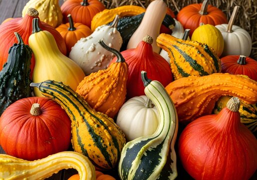 Assorted winter squashes display